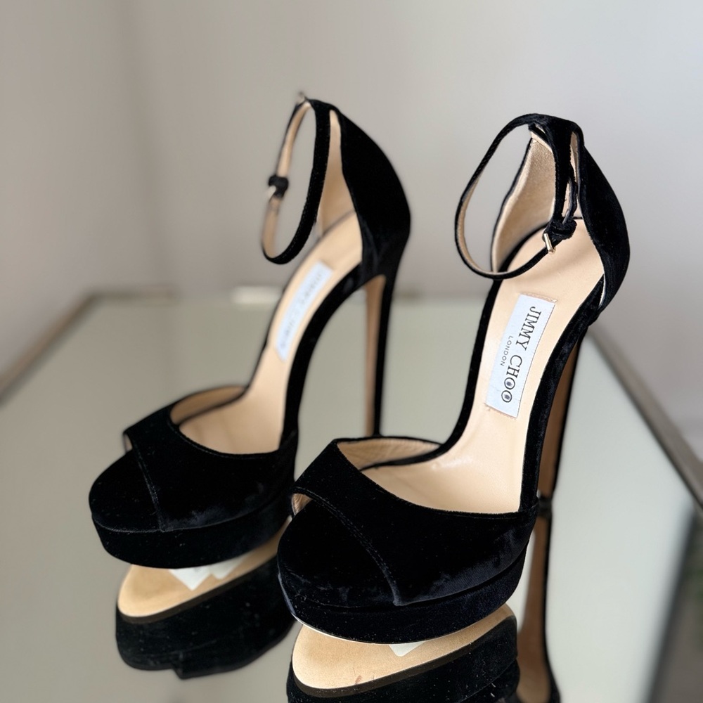 New Jimmy Choo Max 150 Black Velvet 37 $995 - Picture 11 of 12